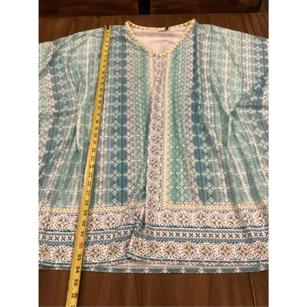 Cabana life blue geo patterned caftan beach cover up tunic dress  L/XL